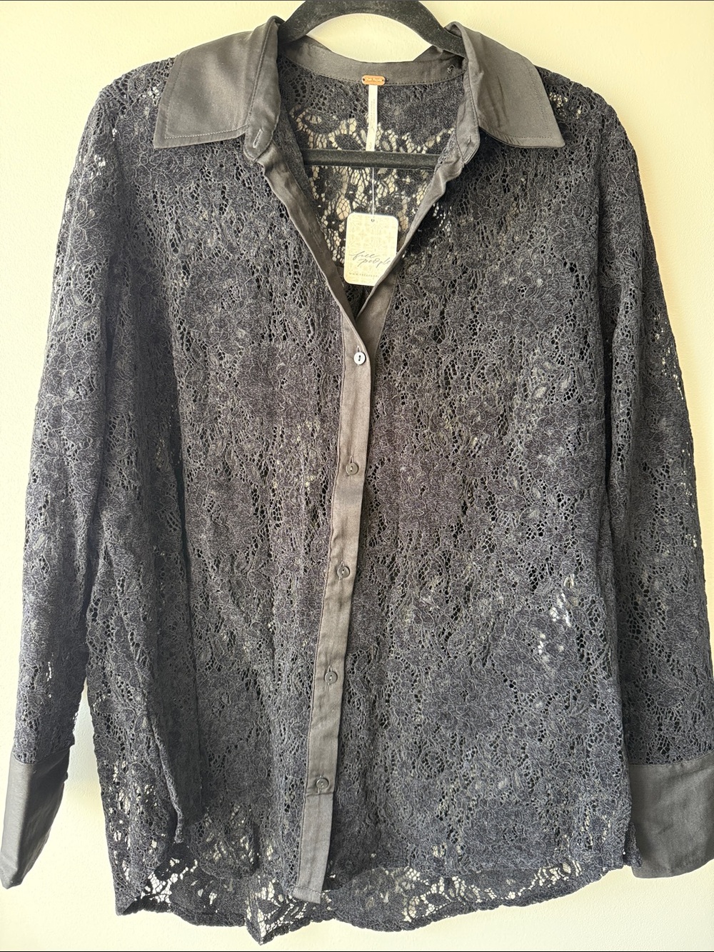 Free People Black Lace Button-Front Jacket